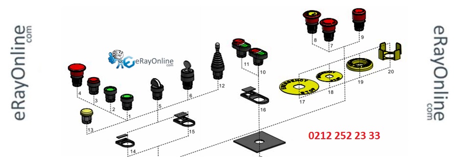 emas, buton, sinyal lambası, joystick, potansiyemetre, mantar, yaylı, ışıklı buton